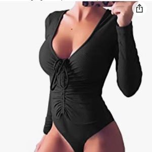 Set of 2 bodysuits- Cream & Black Tie Bodysuit